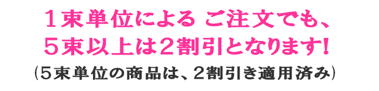 1束単位によるご注文でも、5束以上は2割引き