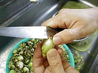 黒ずんだ根元から軽く包丁を入れる